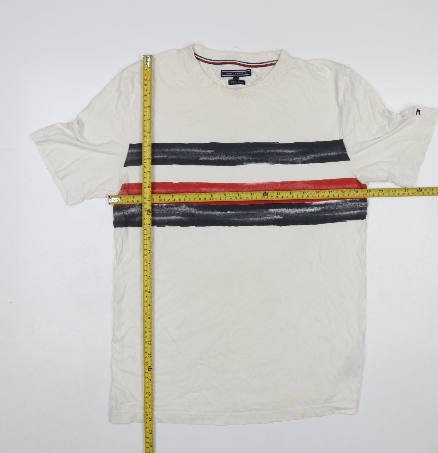 Tommy Hilfiger Men's White Striped Organic Cotton T-Shirt Size L