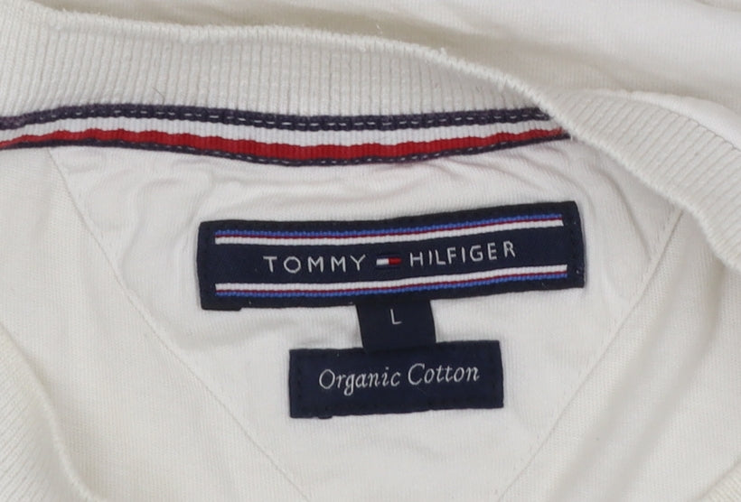 Tommy Hilfiger Men's White Striped Organic Cotton T-Shirt Size L