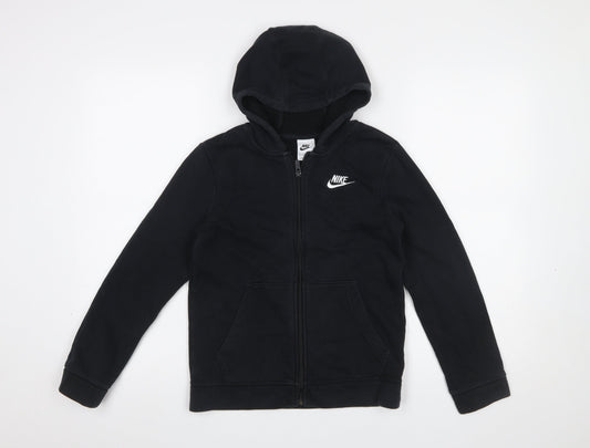 Nike Boys Black Full Zip Hoodie M 137-147cm Cotton Blend Zip Pockets