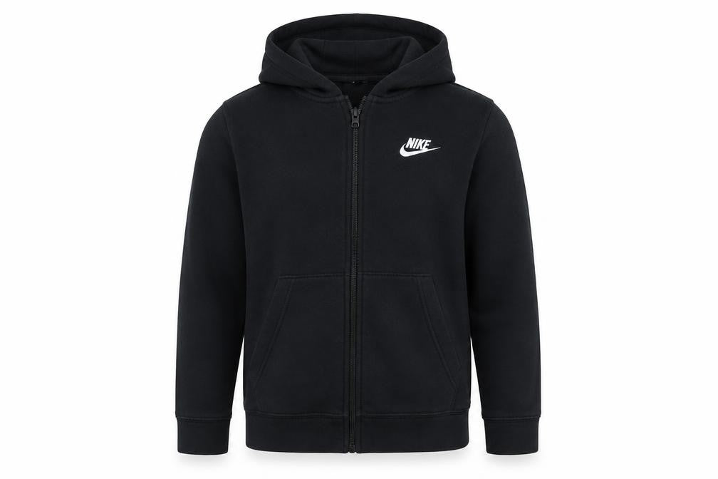 Nike Boys Black Full Zip Hoodie M 137-147cm Cotton Blend Zip Pockets