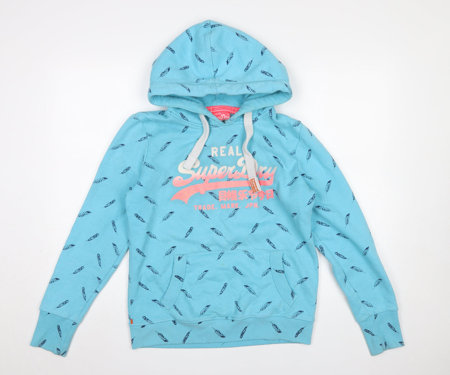 Superdry Women's Blue Feather Print Pullover Hoodie Size L