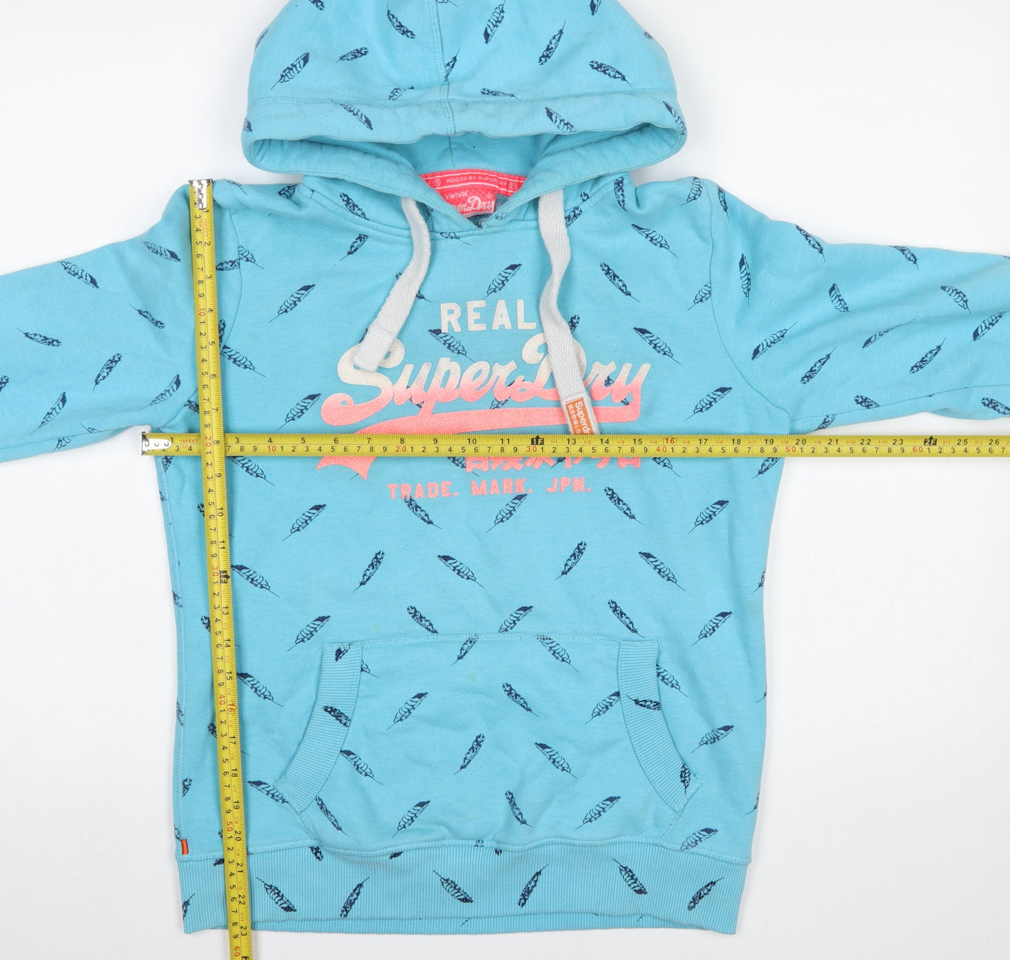 Superdry Women's Blue Feather Print Pullover Hoodie Size L