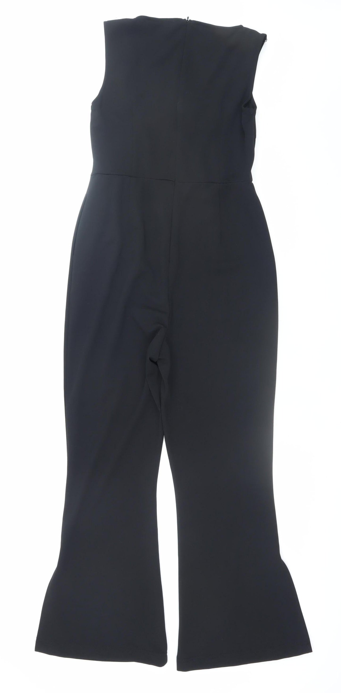 Girl in Mind Black Sleeveless Jumpsuit UK 10 Flared Leg Zip Back