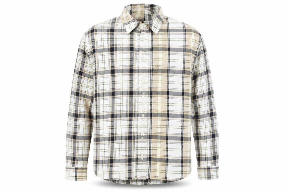 Zara Men Beige Plaid Cotton Relaxed Fit Long Sleeve Button-Up Shirt M