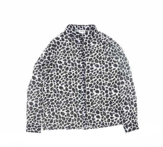 Noisy May Women’s Black Animal Print Chiffon Button-Up Shirt Size S