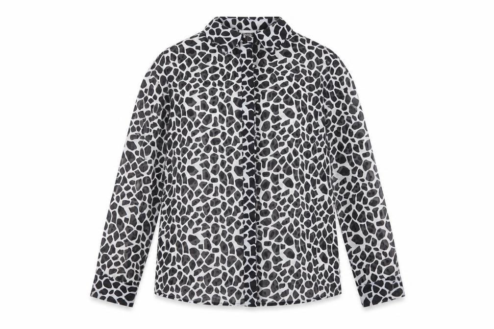 Noisy May Women’s Black Animal Print Chiffon Button-Up Shirt Size S