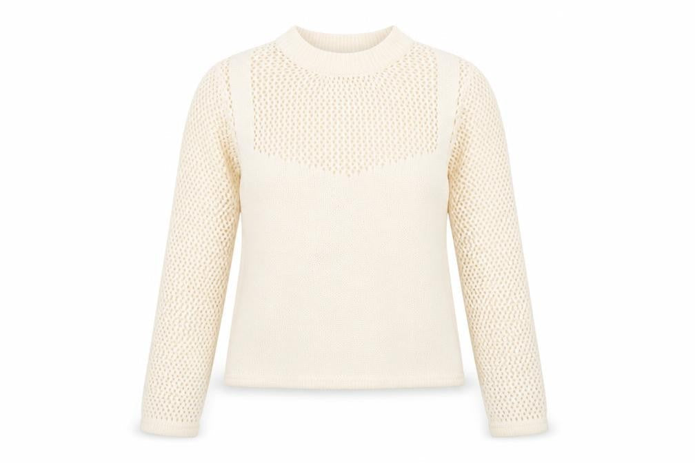 Zara Women Ivory Mock Neck Open Knit Pullover Jumper Size S
