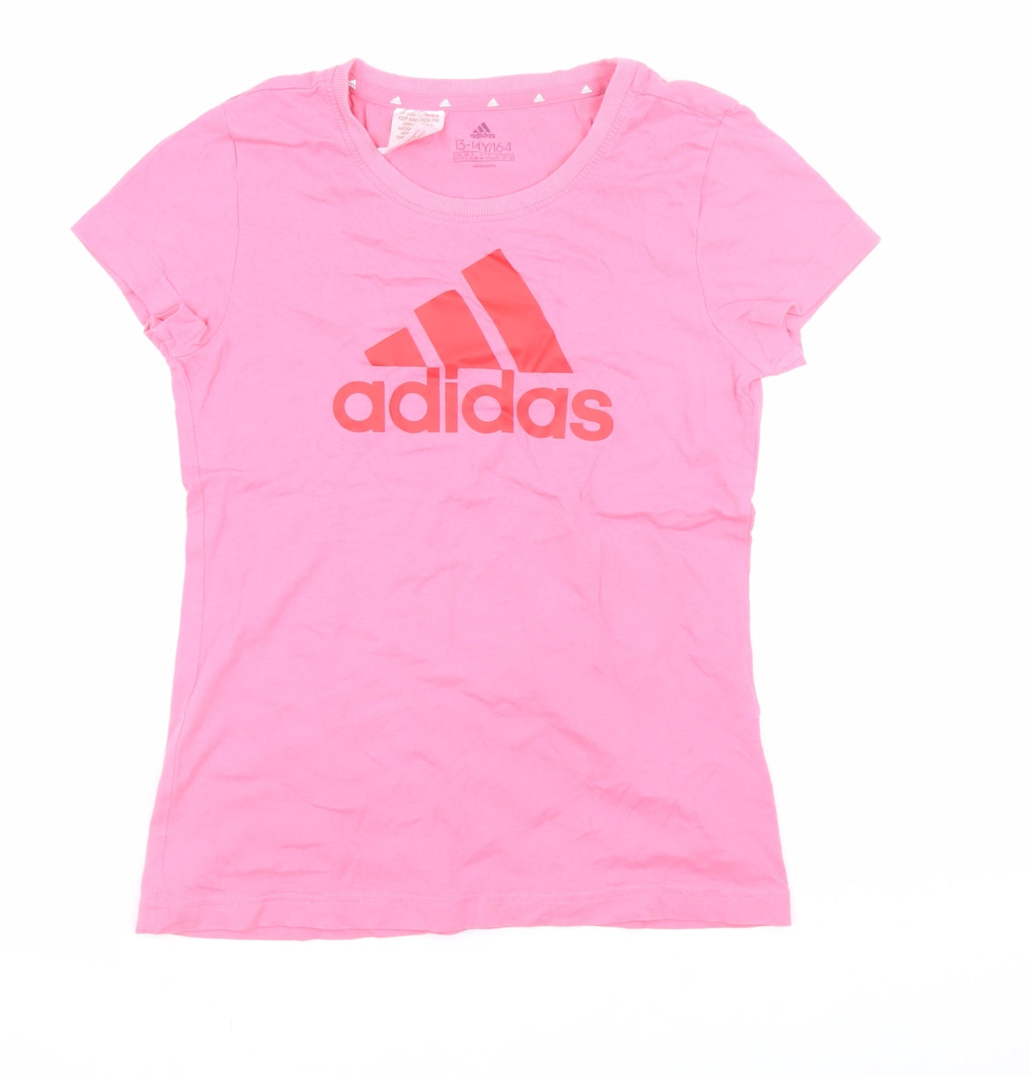 adidas Girls Pink 13-14 Years Basic Logo Short Sleeve Cotton T-Shirt