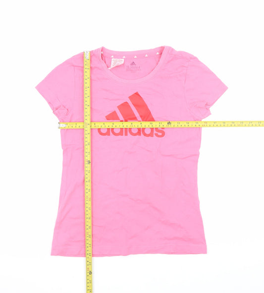 adidas Girls Pink 13-14 Years Basic Logo Short Sleeve Cotton T-Shirt