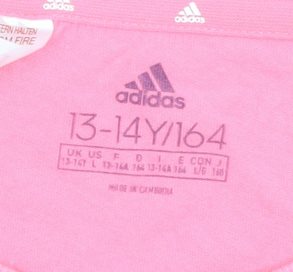 adidas Girls Pink 13-14 Years Basic Logo Short Sleeve Cotton T-Shirt