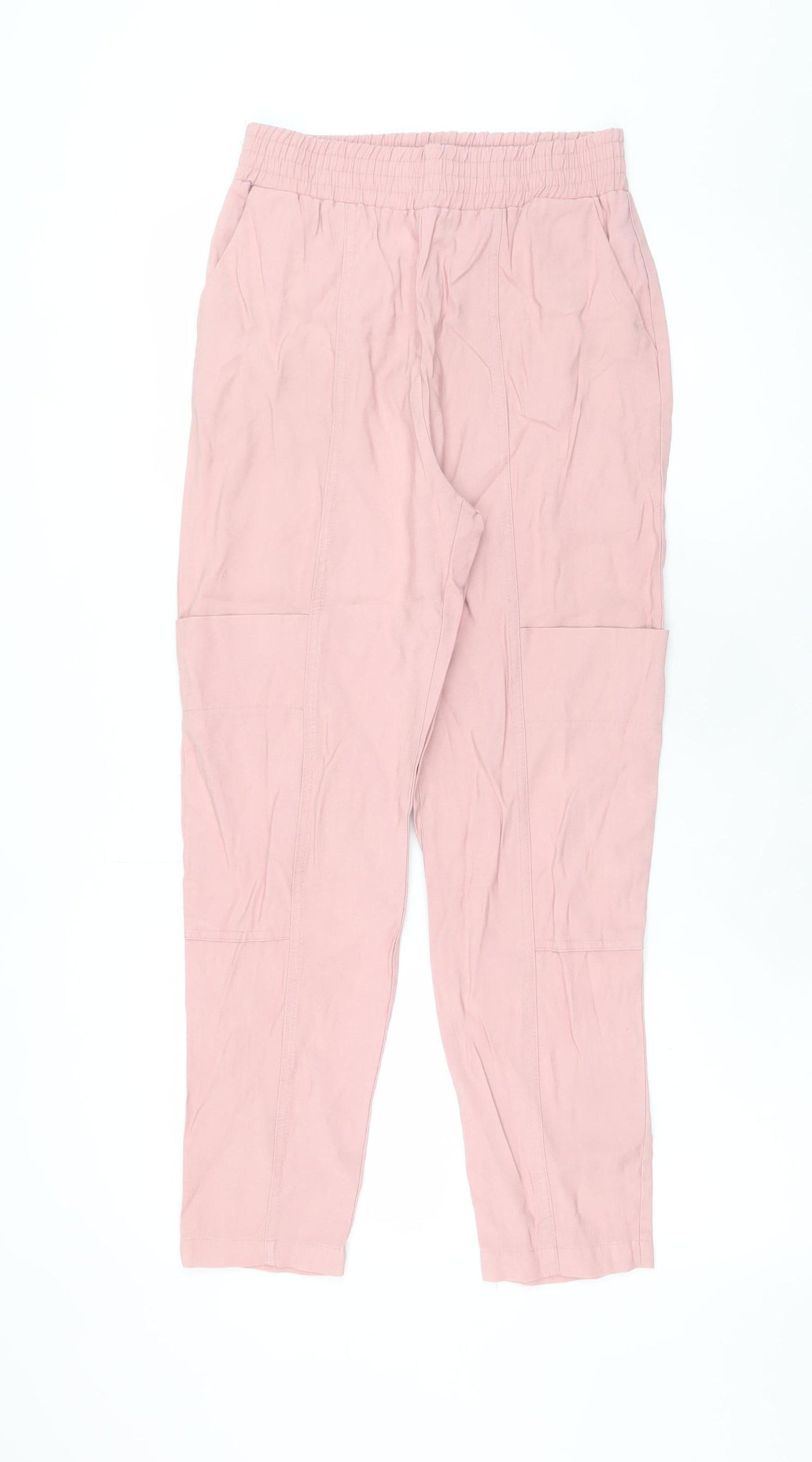 Zara Womens Pink Cargo Trousers XS Viscose Blend Elastic Waist