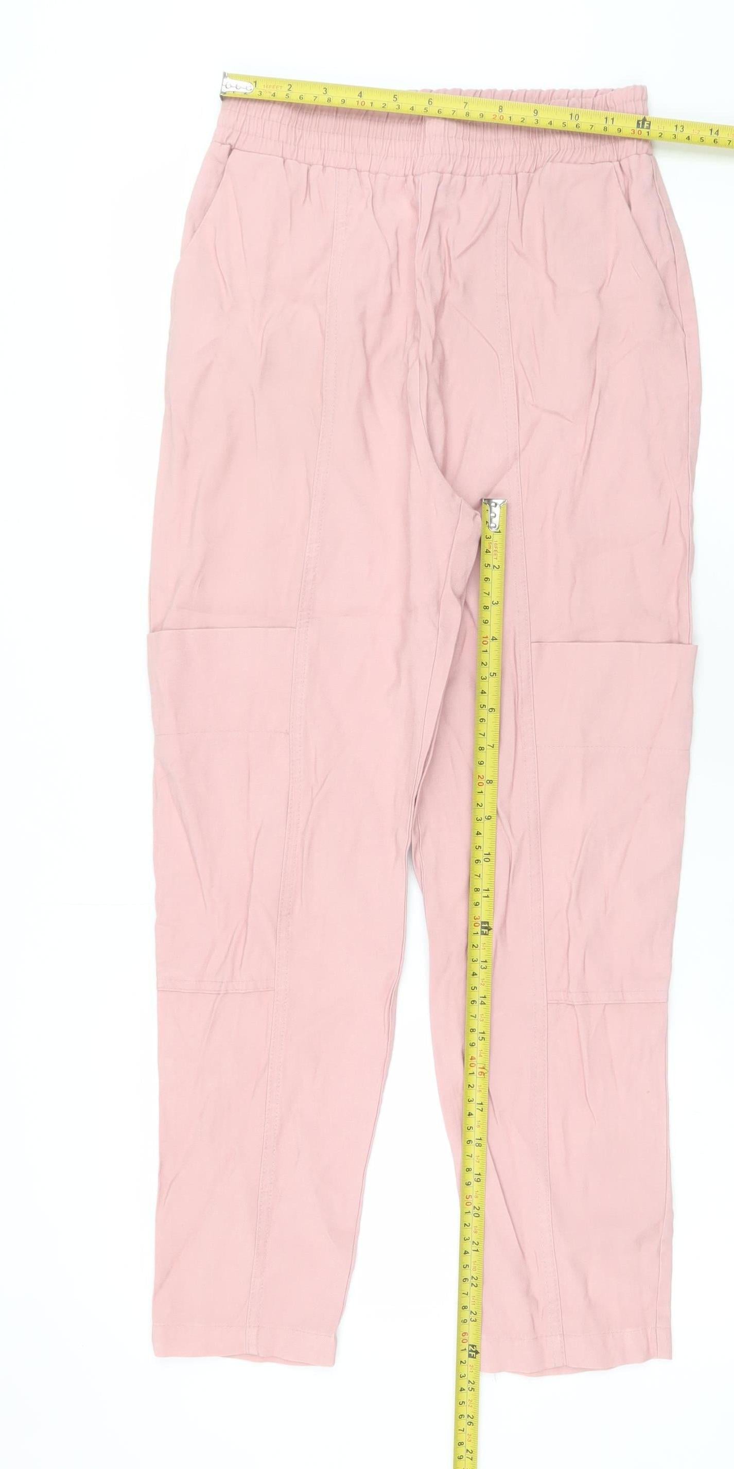 Zara Womens Pink Cargo Trousers XS Viscose Blend Elastic Waist