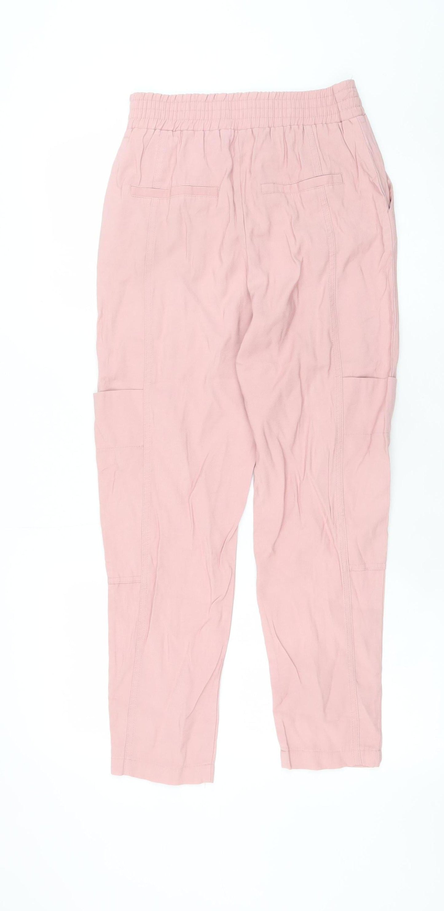 Zara Womens Pink Cargo Trousers XS Viscose Blend Elastic Waist