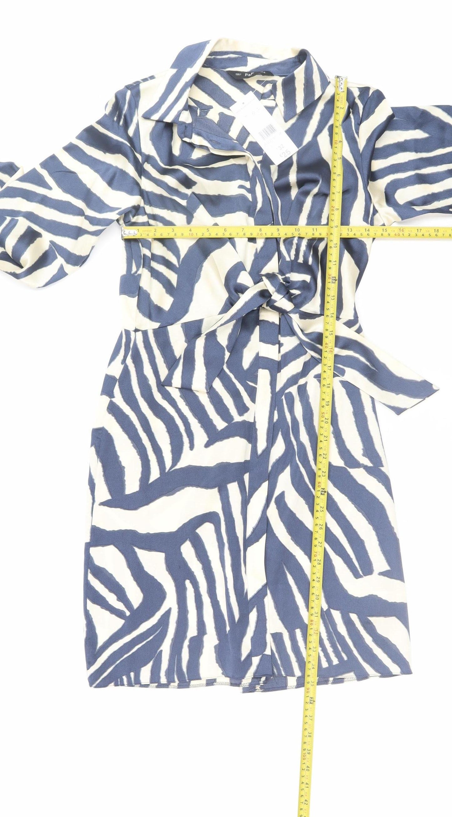 F&F Women’s Blue Animal Print Belted Shirt Dress Size 10