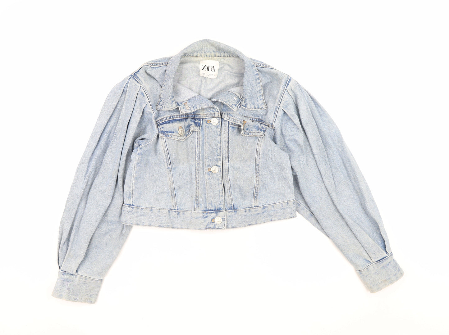 Zara Women's Blue Cropped Denim Jacket Size S Button Front