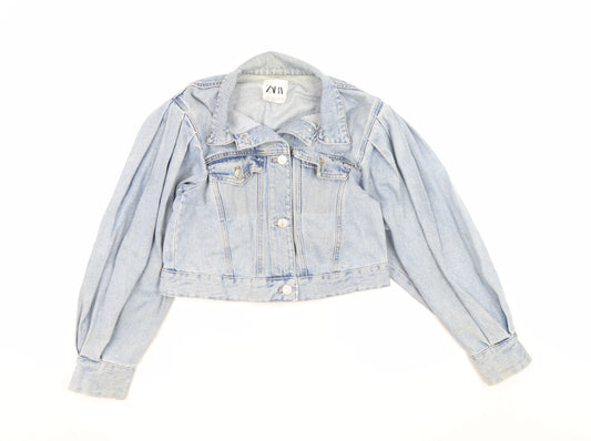 Zara Women's Blue Cropped Denim Jacket Size S Button Front