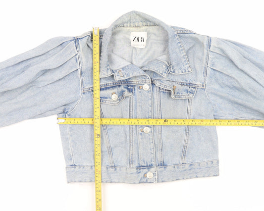 Zara Women's Blue Cropped Denim Jacket Size S Button Front