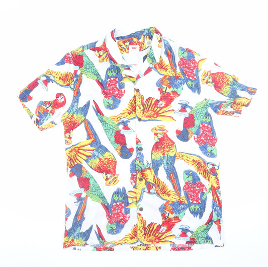 Levi's Men's Multicoloured Parrot Print Button-Up Short Sleeve Shirt M