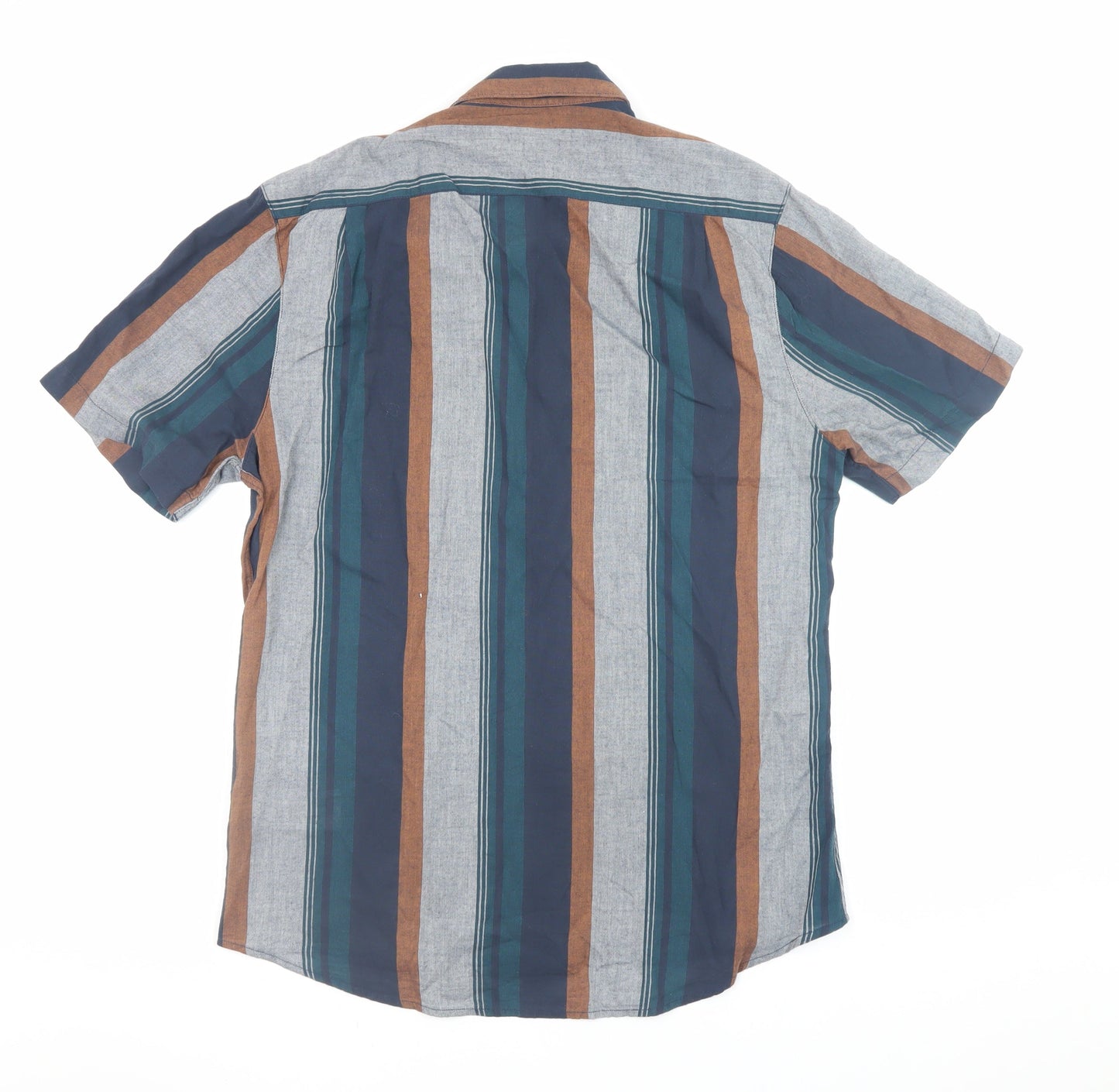 Farah Men's Multicoloured Striped Slim Fit Short Sleeve Button-Up Shirt Size L