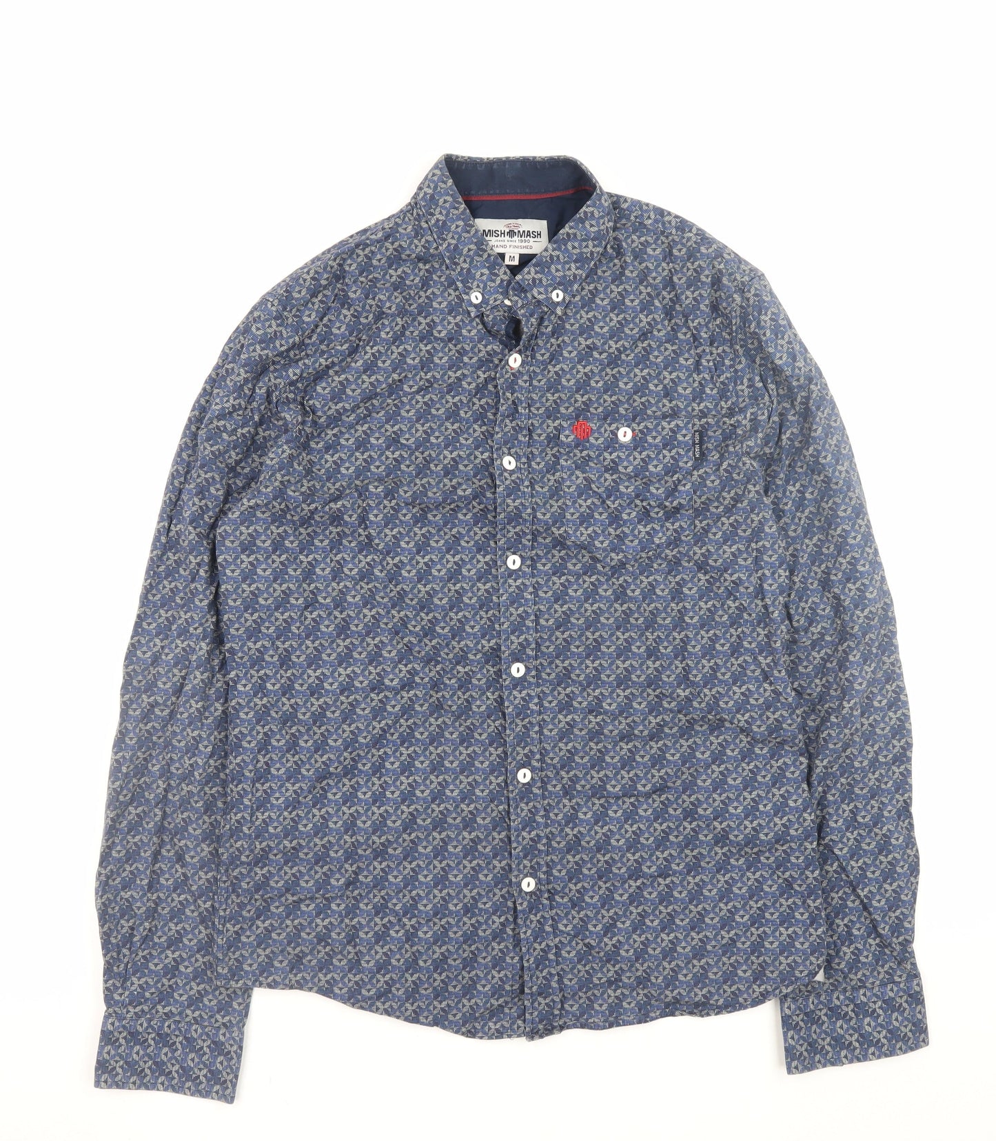 Mish Mash Men's Blue Geometric Button-Down Cotton Shirt Medium