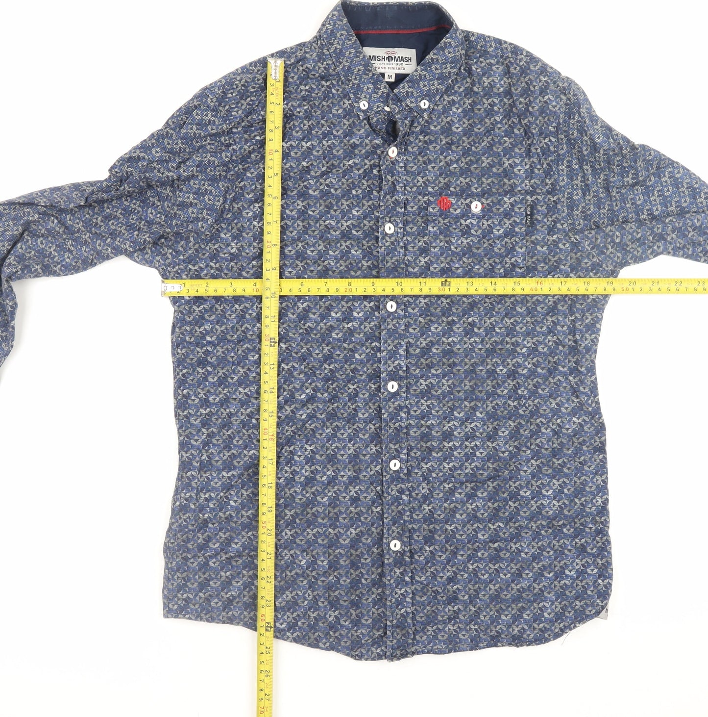 Mish Mash Men's Blue Geometric Button-Down Cotton Shirt Medium