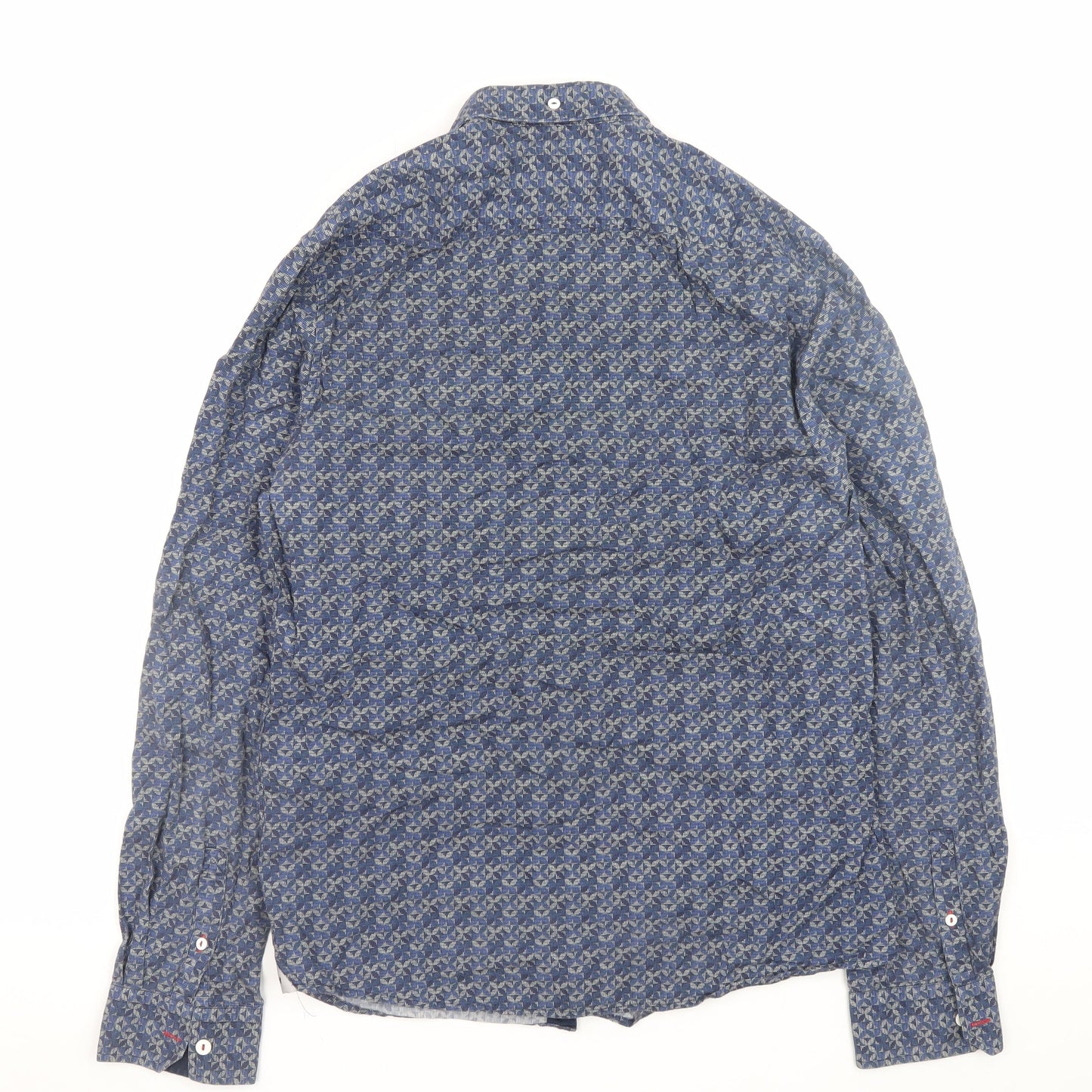 Mish Mash Men's Blue Geometric Button-Down Cotton Shirt Medium
