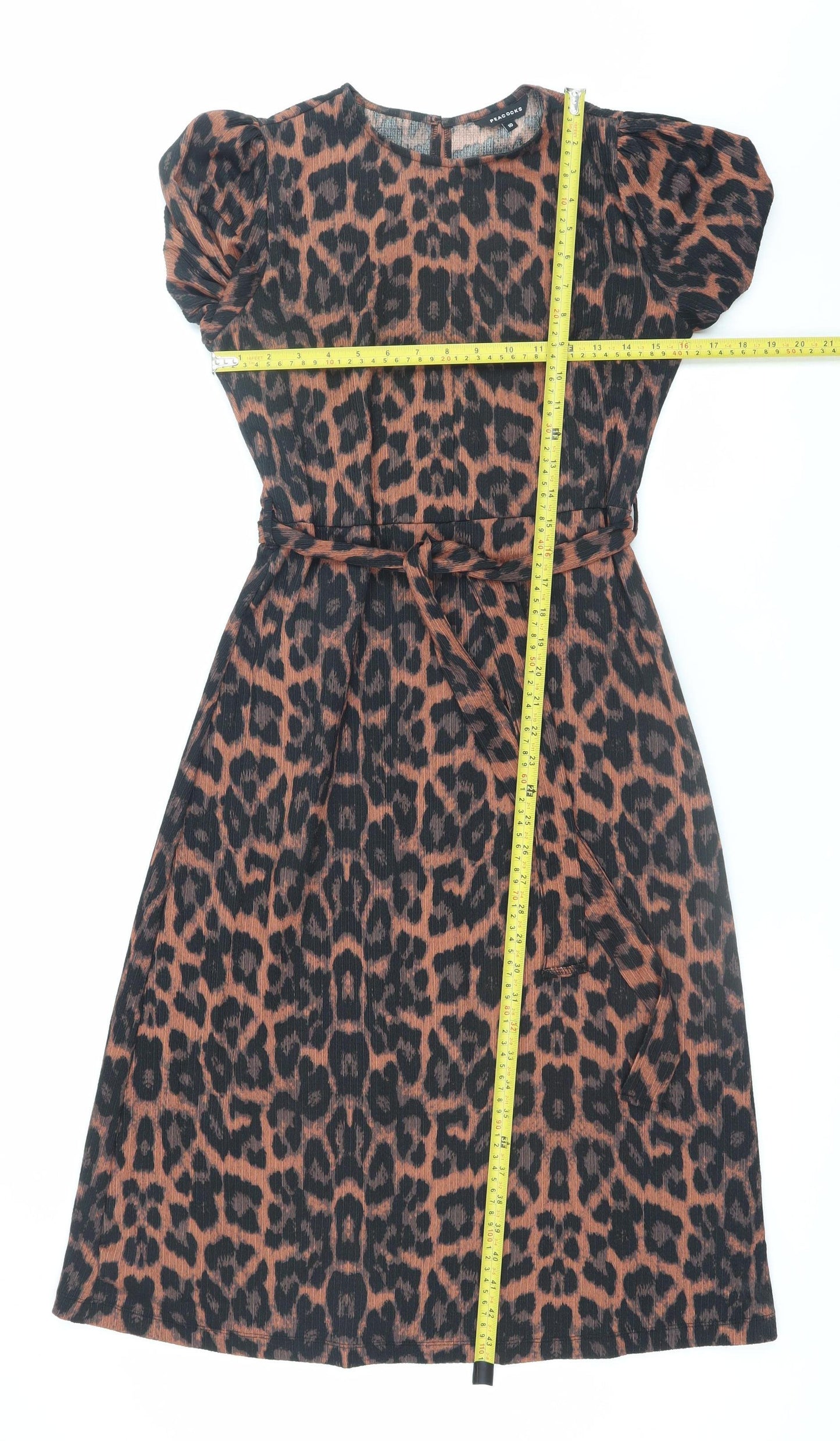 Peacocks Women's Brown Leopard Print A-Line Belted Dress Size 10