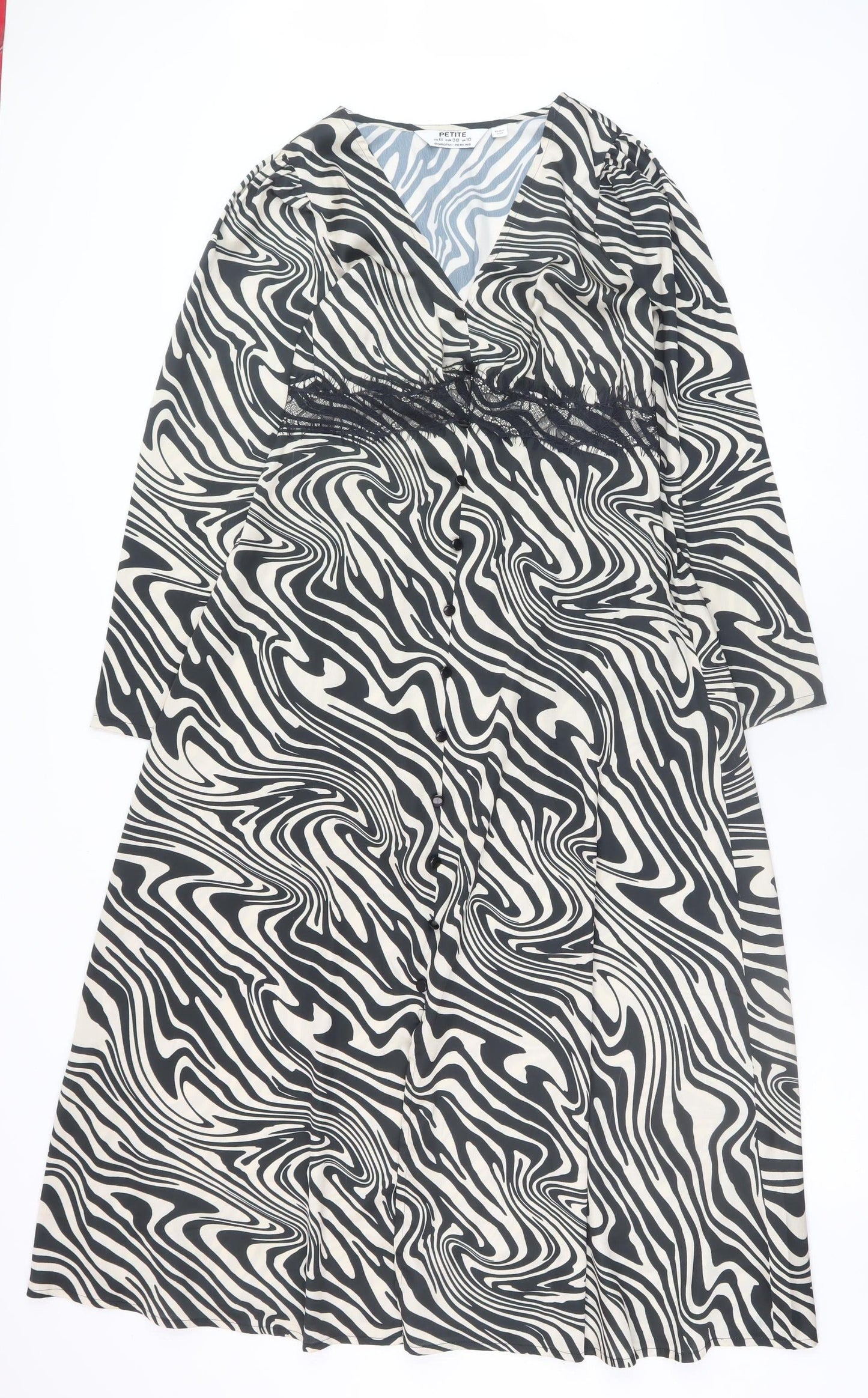 Dorothy Perkins Petite Black Beige Midi Wrap Dress UK 10