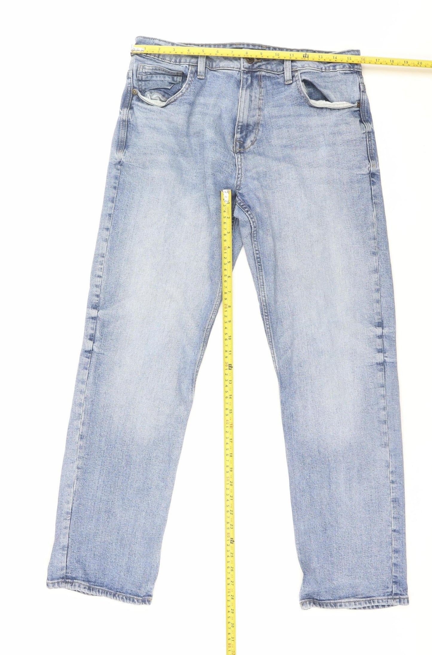 Next Men's Blue Denim Straight Leg Jeans 32W 31L Relaxed Fit