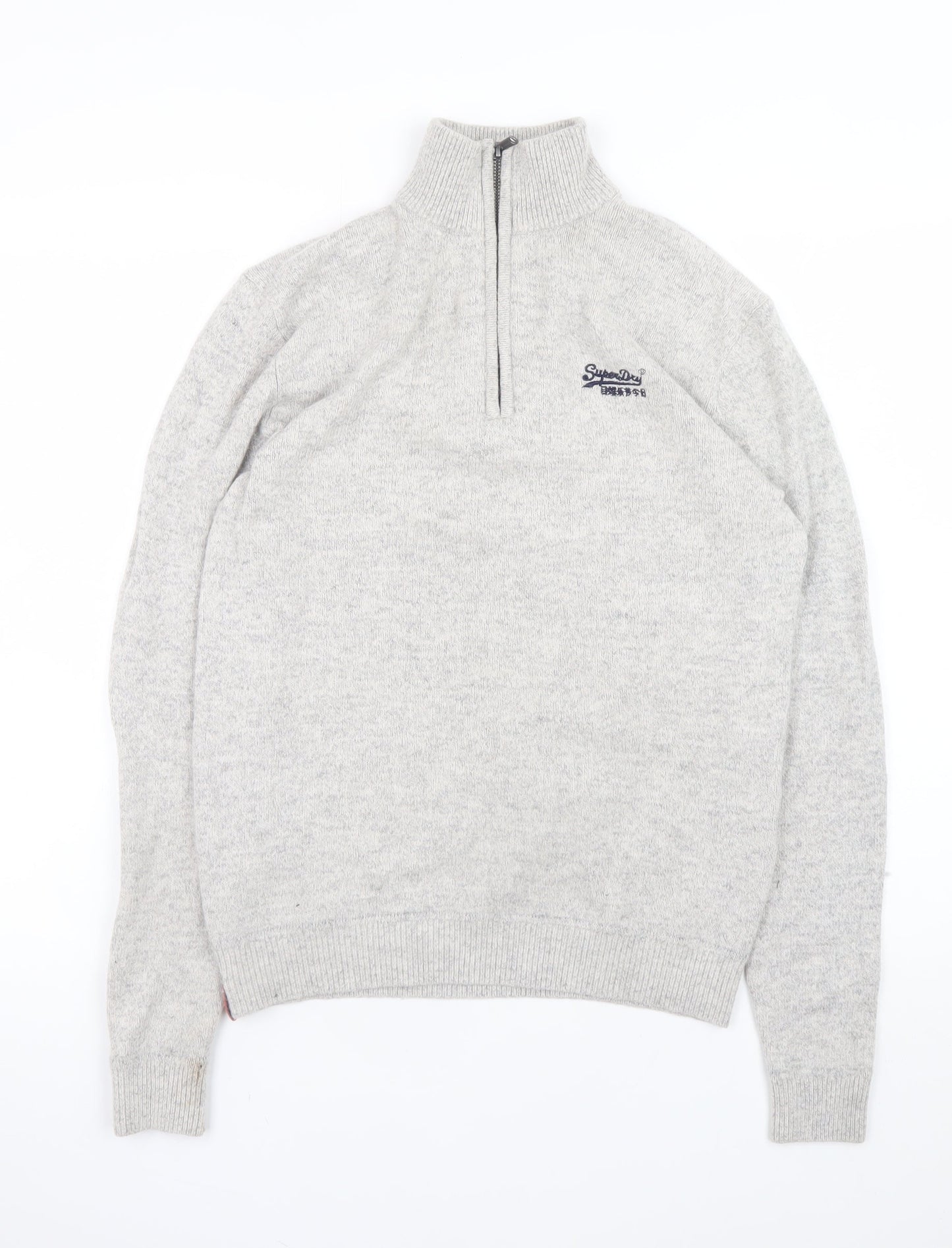 Superdry Men's Grey Wool Blend 1/4 Zip High Neck Sweatshirt Size S