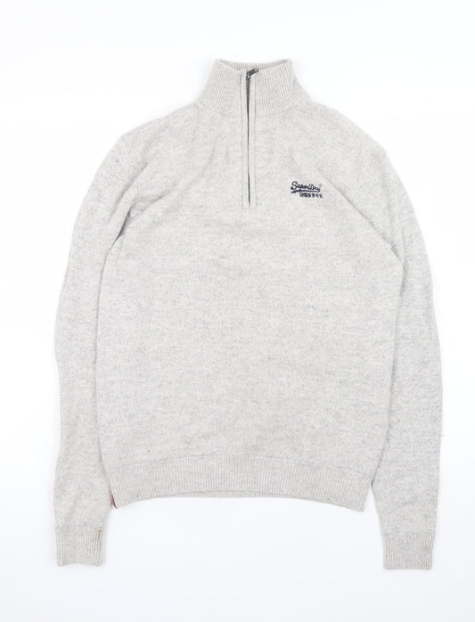 Superdry Men's Grey Wool Blend 1/4 Zip High Neck Sweatshirt Size S