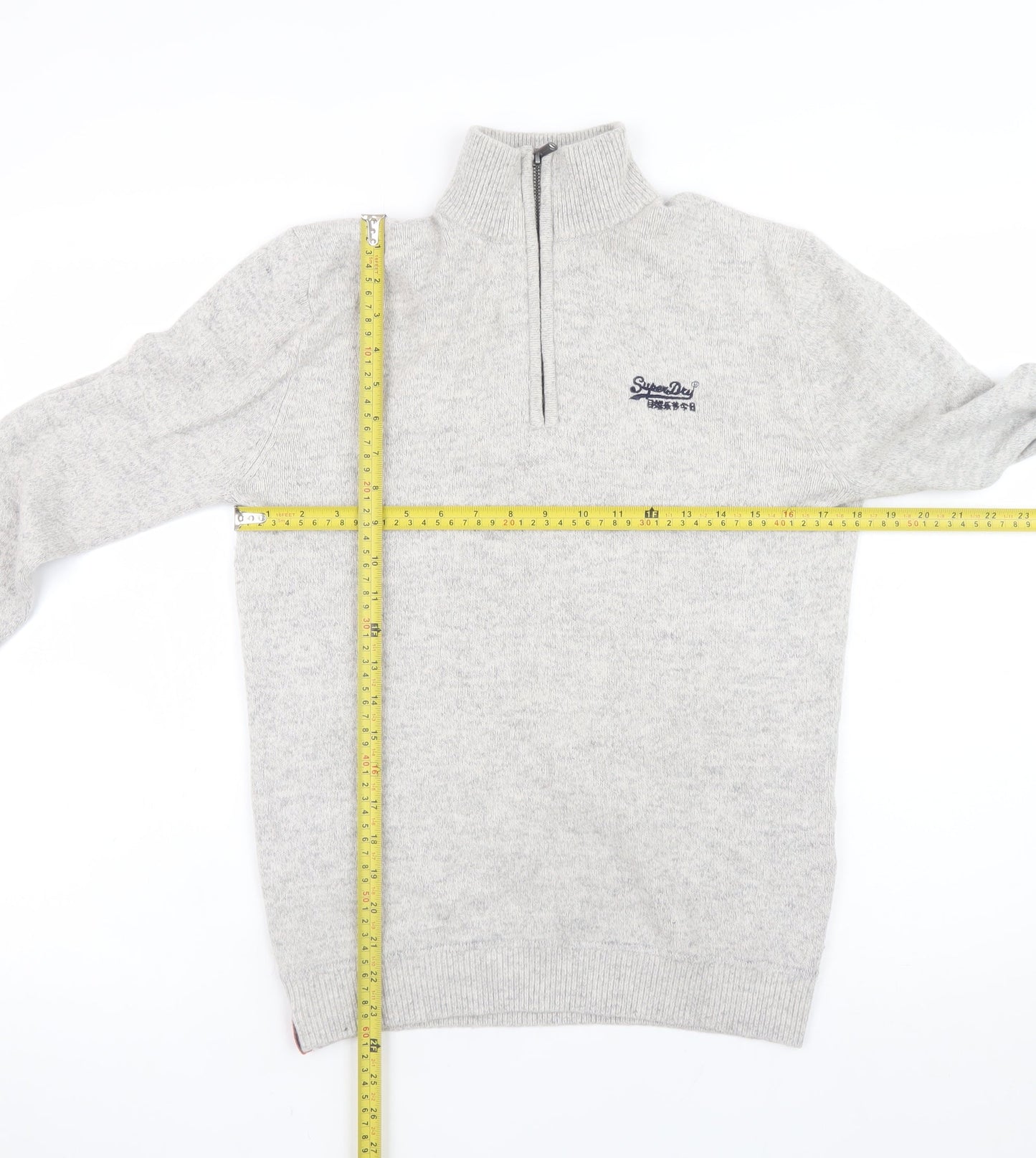 Superdry Men's Grey Wool Blend 1/4 Zip High Neck Sweatshirt Size S