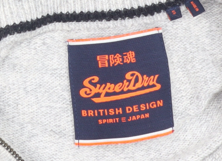 Superdry Men's Grey Wool Blend 1/4 Zip High Neck Sweatshirt Size S