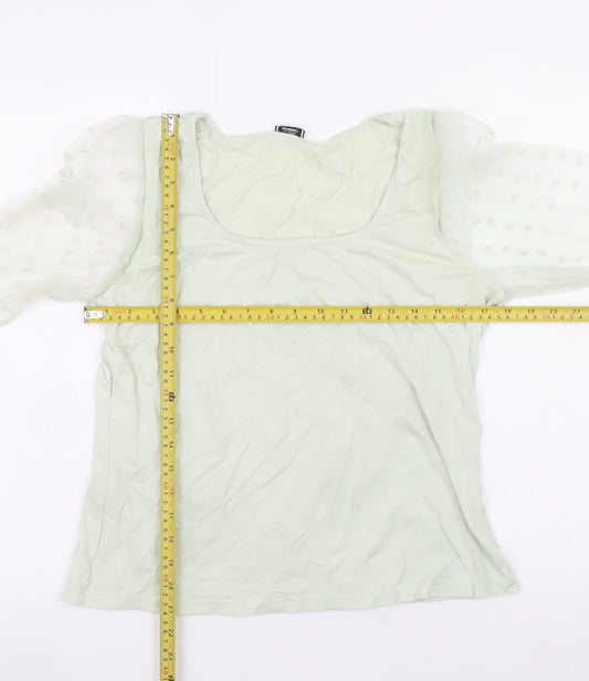 Pimkie Womens Green Sheer Puff Sleeve Square Neck Blouse Size L