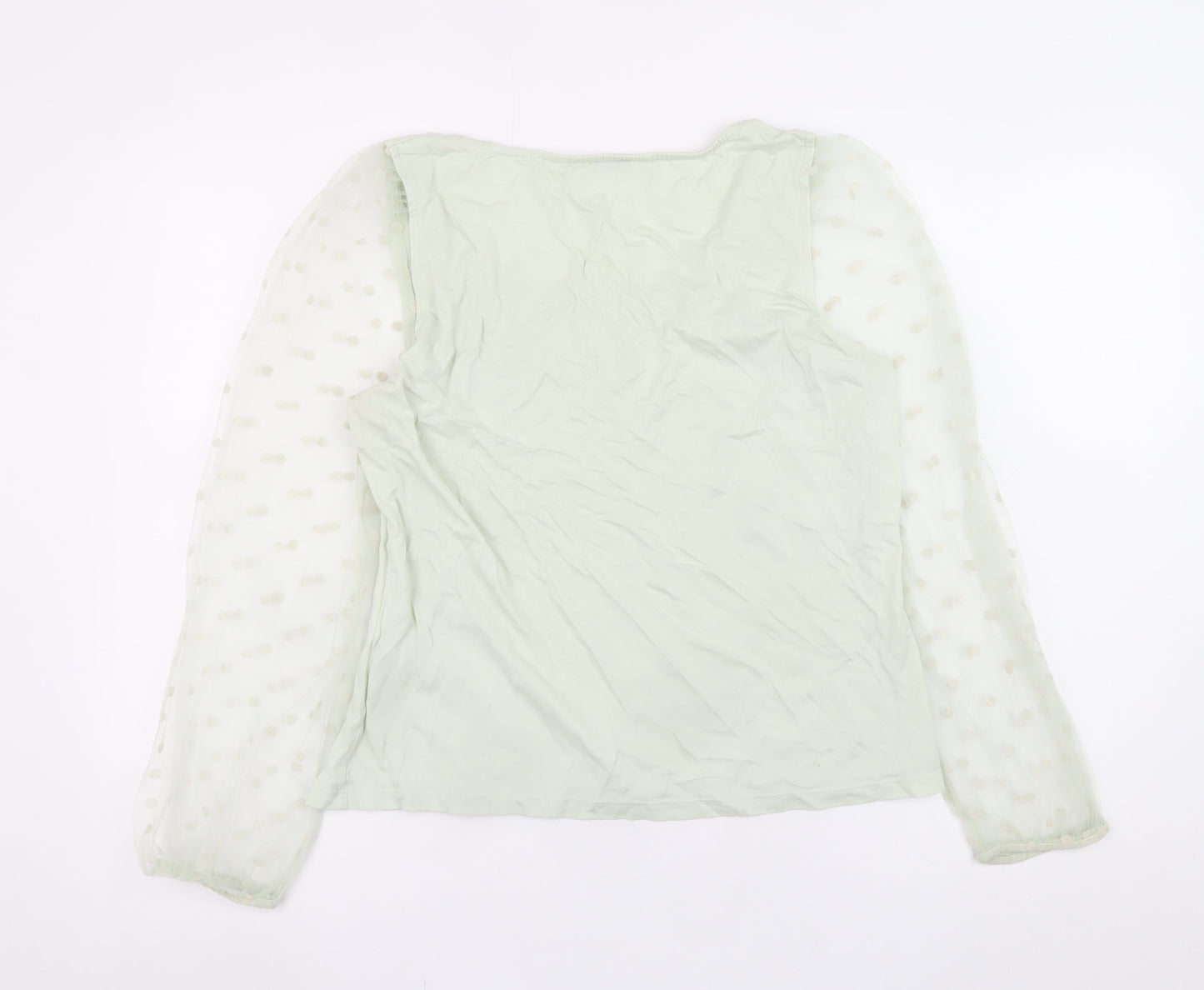 Pimkie Womens Green Sheer Puff Sleeve Square Neck Blouse Size L