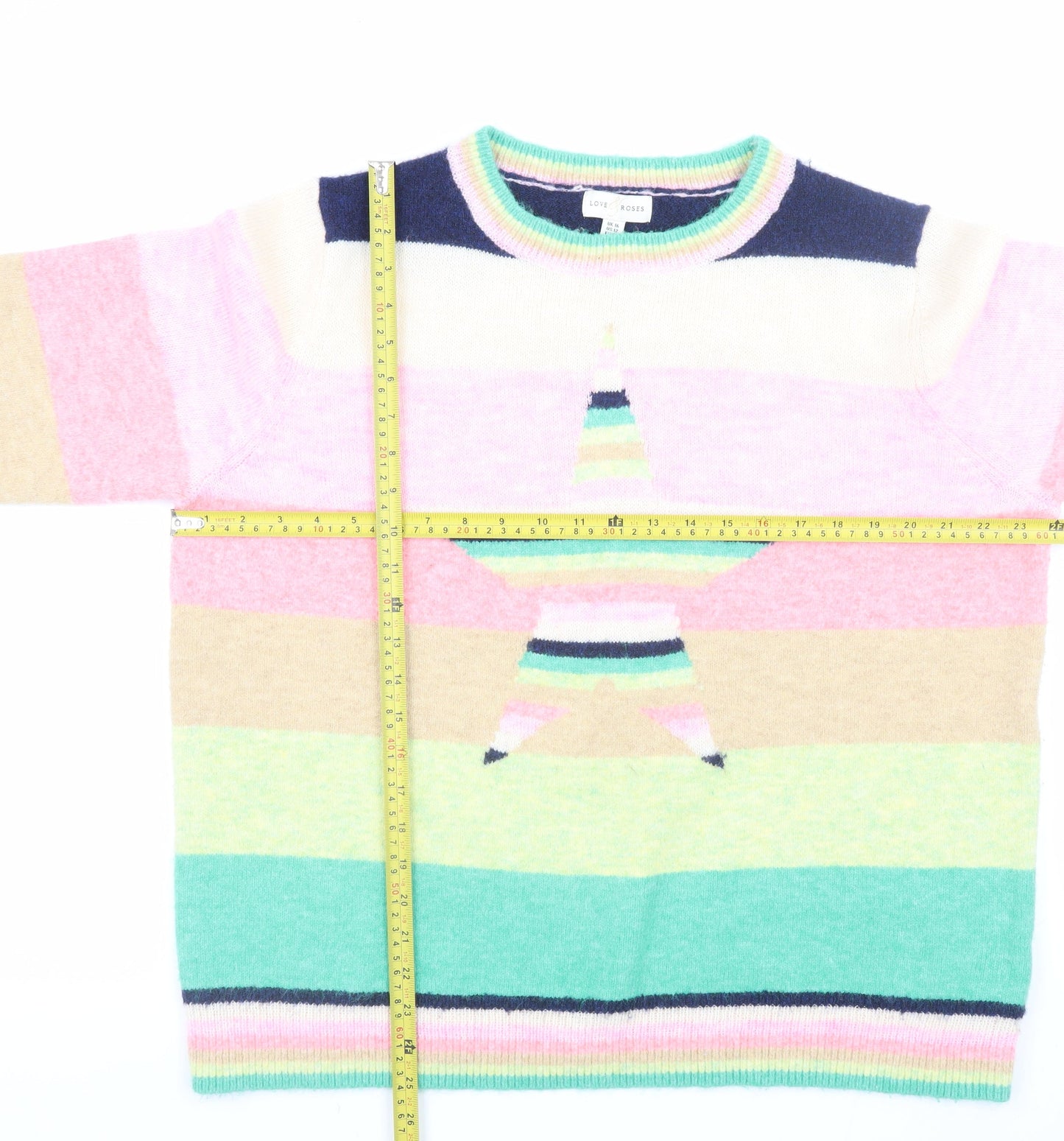 Love & Roses Women’s Multicoloured Striped Star Knit Jumper UK 16