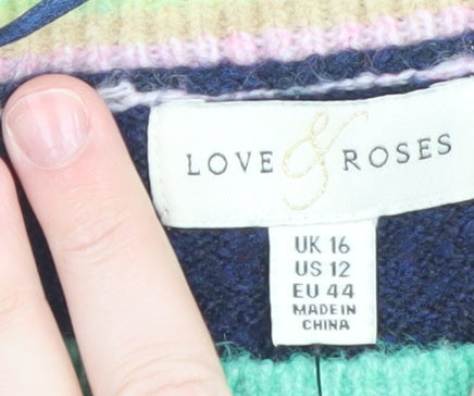 Love & Roses Women’s Multicoloured Striped Star Knit Jumper UK 16
