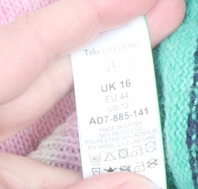 Love & Roses Women’s Multicoloured Striped Star Knit Jumper UK 16