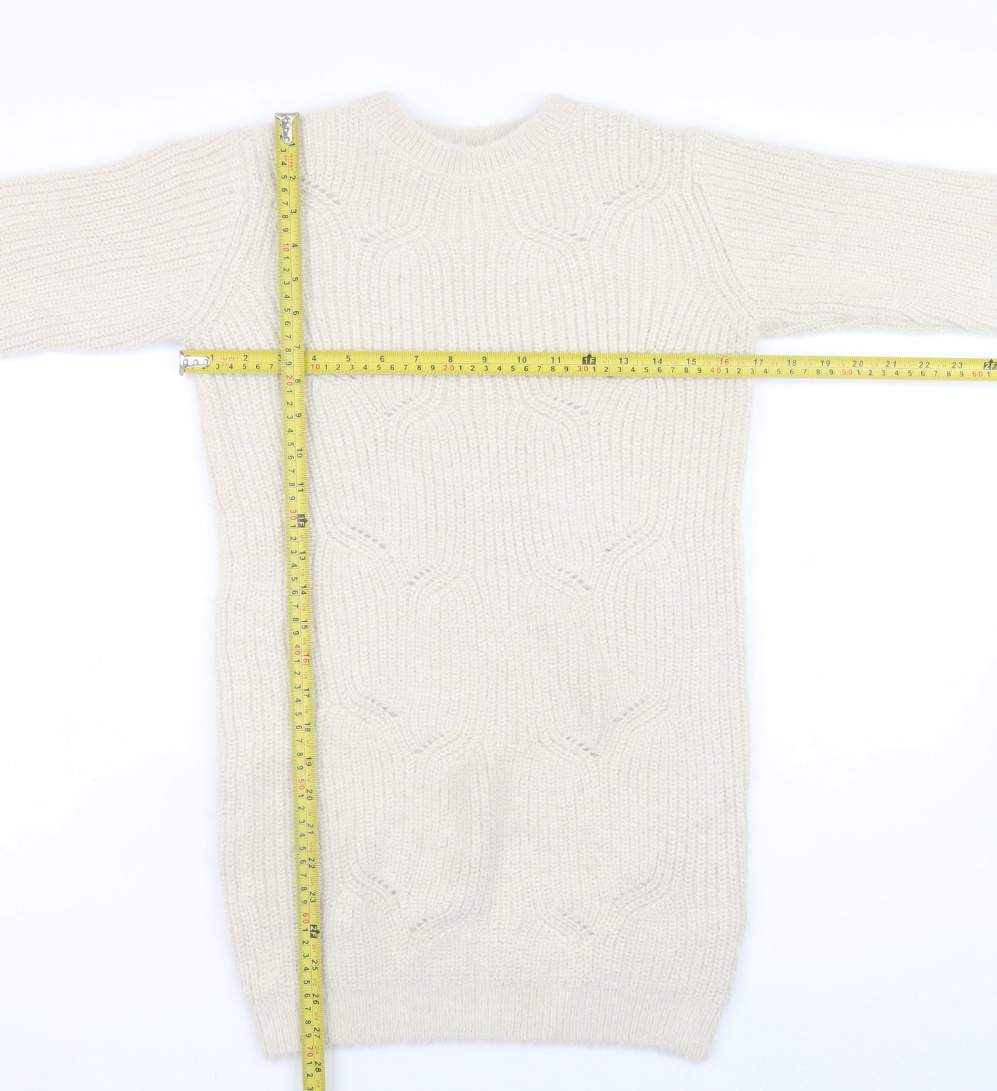 Marks and Spencer Girls Ivory Knit Sweater Dress 10-11 Years Long Sleeve