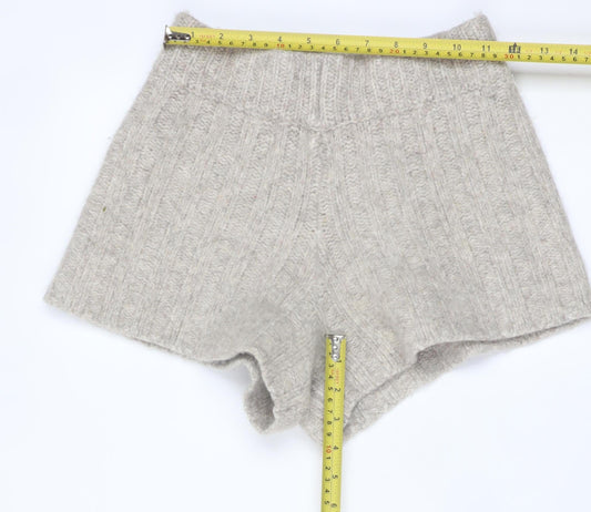 Zara Women Beige Wool Blend Rib Knit High Rise Hot Pants XS