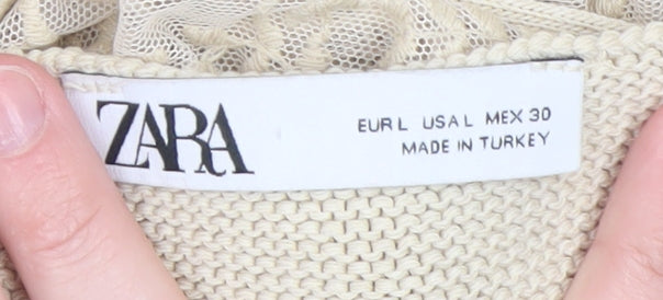 ZARA Women Beige Knit Wrap Lace Hem Camisole Top L