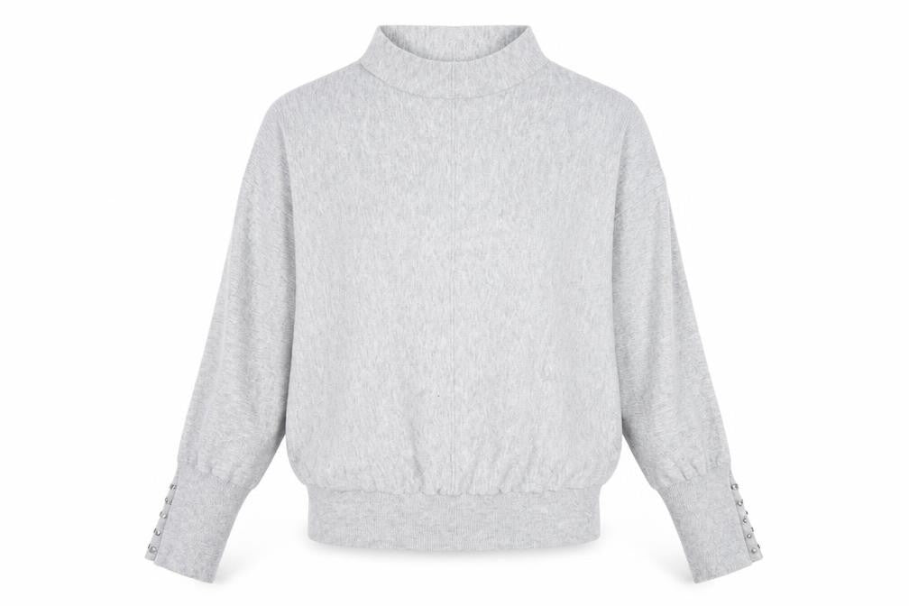 Front view of Gallery Women’s Grey Mock Neck Relaxed Fit Knit Jumper, size S