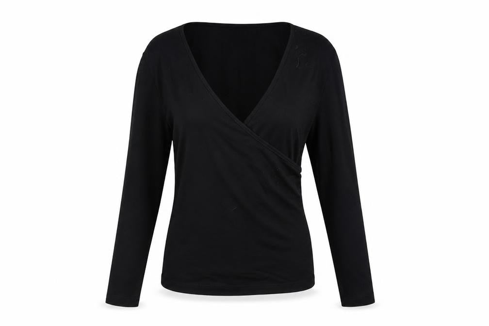ASOS Women Black Wrap Long Sleeve Jersey Blouse Size 4
