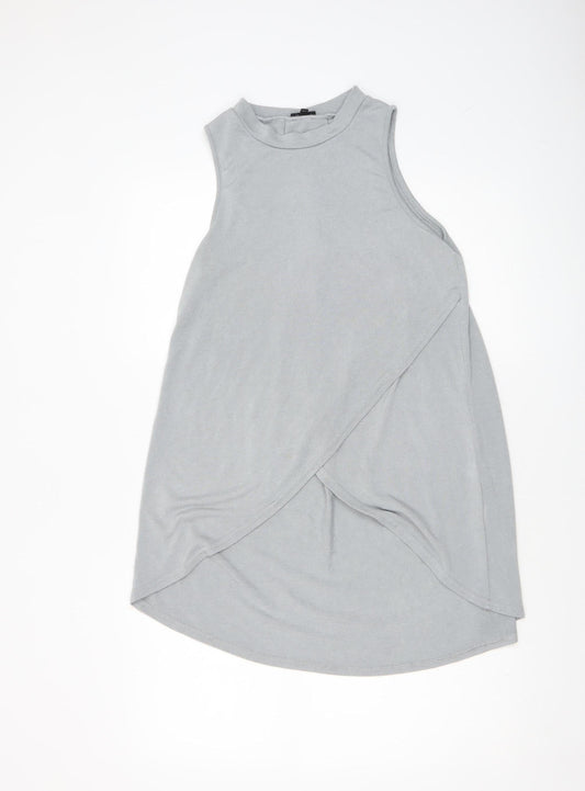River Island Women’s Grey High Neck Wrap Jersey Tank Top Size 10
