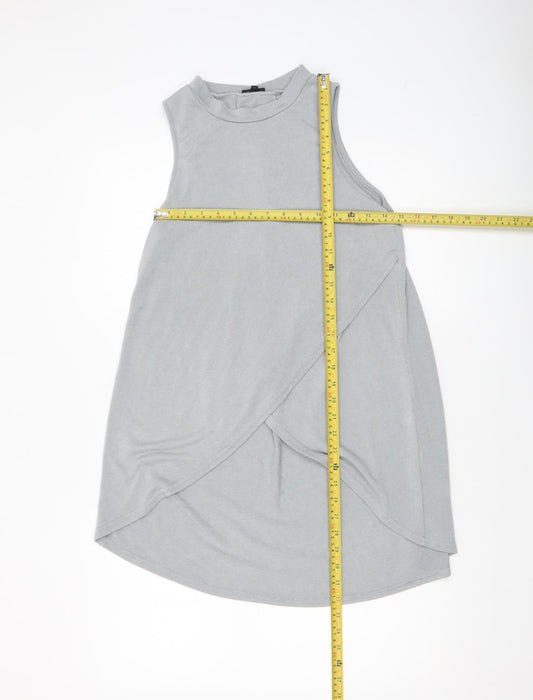 River Island Women’s Grey High Neck Wrap Jersey Tank Top Size 10