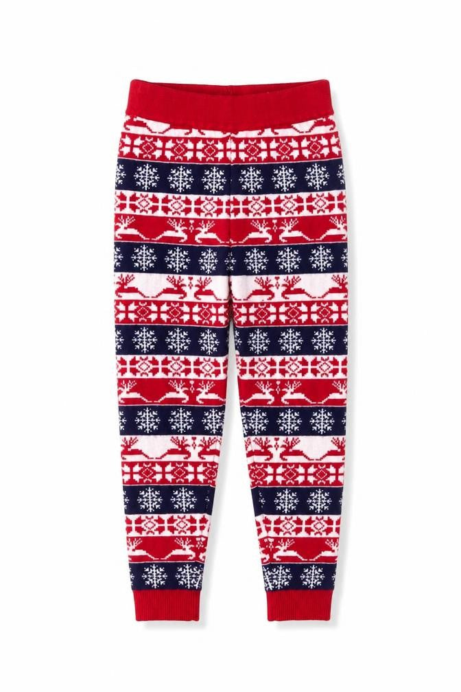 Front view of Jeff & Co girls’ multicoloured fair isle christmas lounge pants, size 10-12