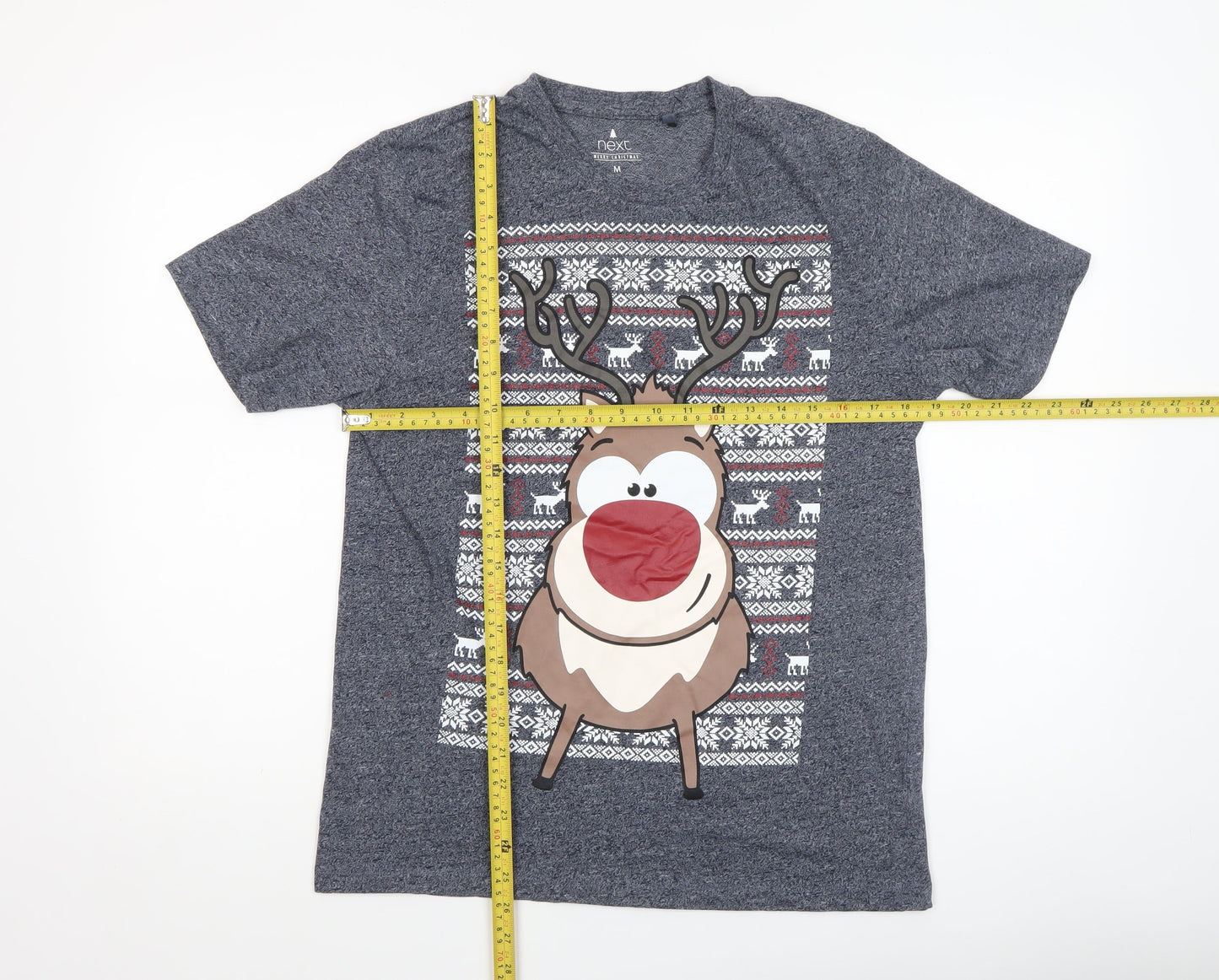 Next Men's Grey Christmas Reindeer Graphic T-Shirt Size M
