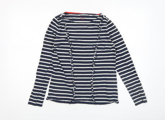 Boden Women’s Blue White Striped Cotton Long Sleeve Ruffle Top Size 8