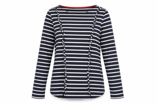 Boden Women’s Blue White Striped Cotton Long Sleeve Ruffle Top Size 8