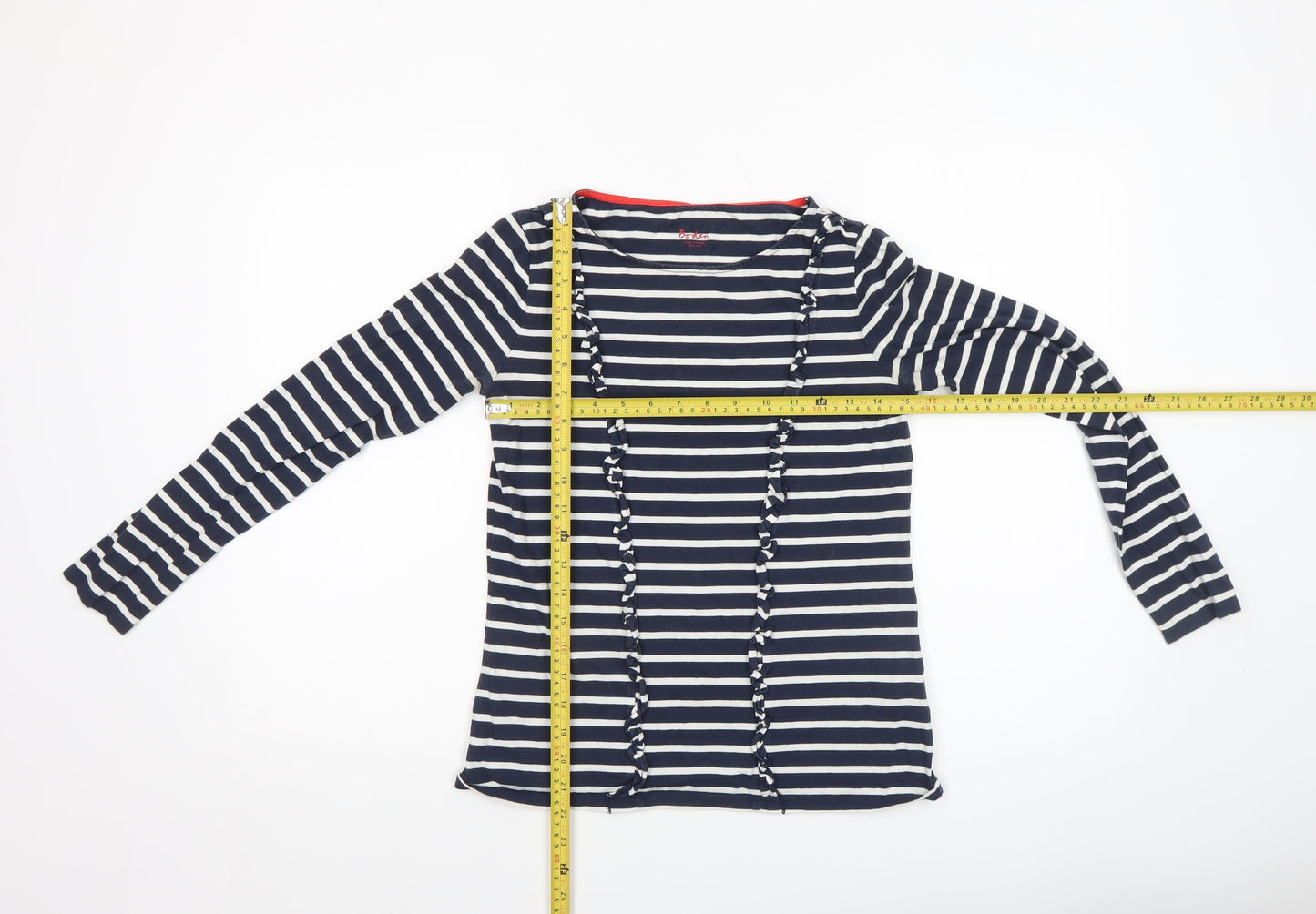 Boden Women’s Blue White Striped Cotton Long Sleeve Ruffle Top Size 8